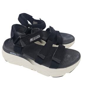 SKECHERS MAX CUSHIONING SLAY SANDAL WANITA Hitam Black & White Women's 7